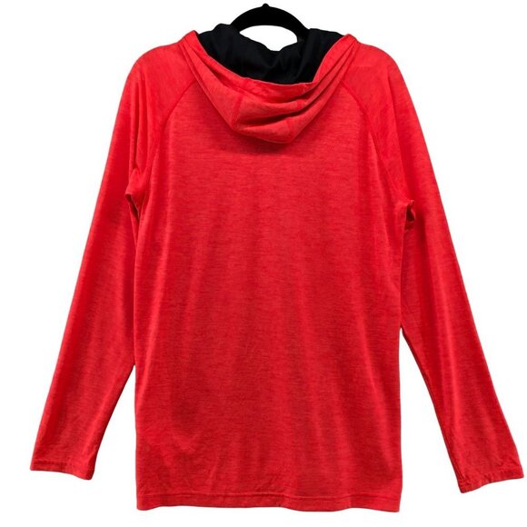 Under Armour Long Sleeve T-Shirt Mens S Hooded Red Henley Heatgear Loose - Picture 2 of 12